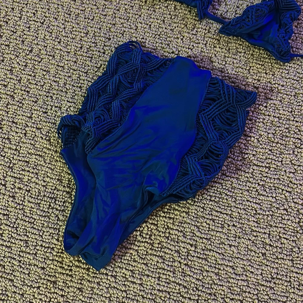 Beach Bunny Blue Lace Triangle Bikini Set
